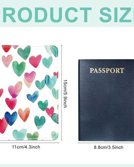 PU Leather Passport Holder Cover 5.9×4.3 Inch with Credit Card Slot and Boarding Pass Slot Combo Blocking Passport Holder Wallet Cover Case for Travel Boarding Essentials (Heart)