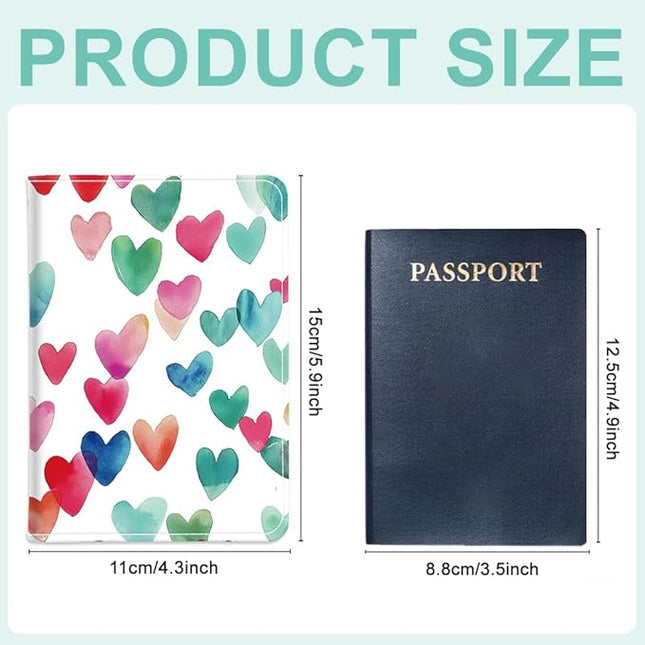 PU Leather Passport Holder Cover 5.9×4.3 Inch with Credit Card Slot and Boarding Pass Slot Combo Blocking Passport Holder Wallet Cover Case for Travel Boarding Essentials (Heart)