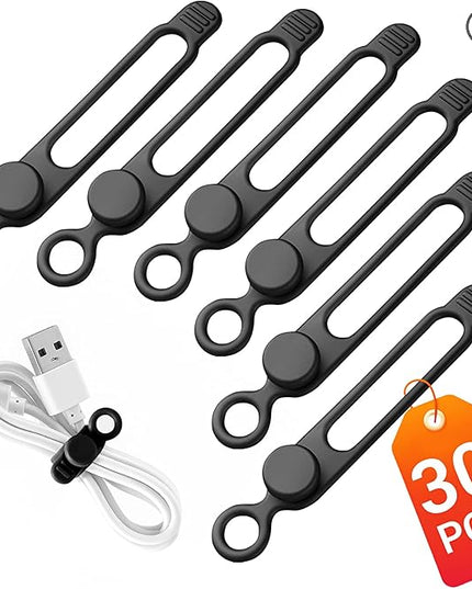 30 Pcs Silicone Cable Ties, Reusable Data Cable Organizer Wire Organizers for Office, Multipurpose Elastic Cord Wraps Cable Management for Charging Cord,Appliances,Home,Office,Kitchen,School,Travel