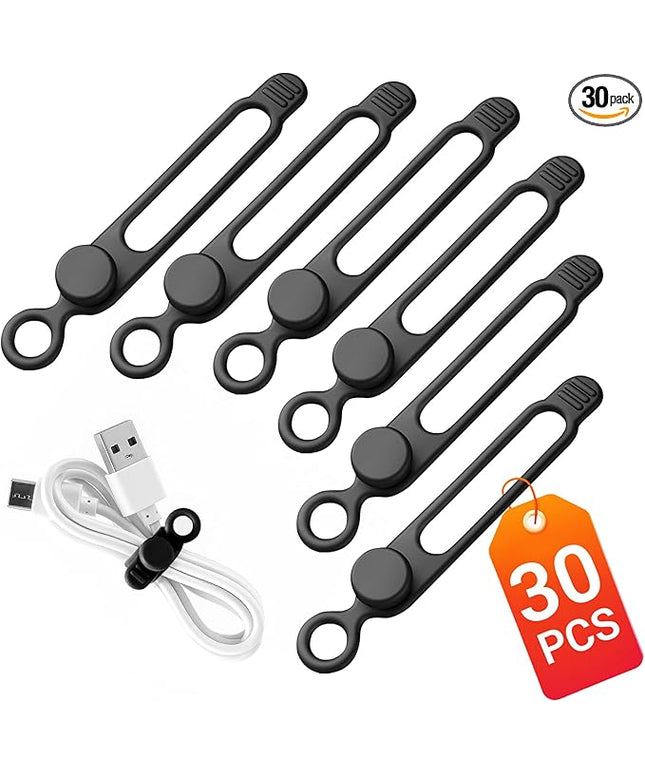 30 Pcs Silicone Cable Ties, Reusable Data Cable Organizer Wire Organizers for Office, Multipurpose Elastic Cord Wraps Cable Management for Charging Cord,Appliances,Home,Office,Kitchen,School,Travel
