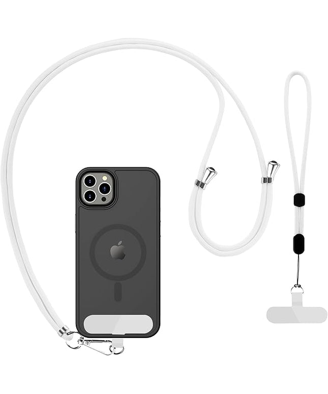 CACOE Phone Lanyard 2 Pcs-1 Pcs Adjustable Neck Strap, 1 Pcs Wrist Strap, 2 Pads, Universal Crossbody Multifuctional Cell Phone Lanyards Compatible with Most Smartphones(White)