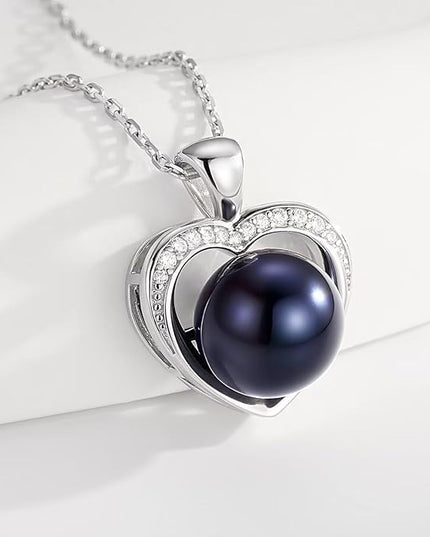 Iefil 10-11mm Tahitian Black Pearl & Freshwater Pearl Necklace - S925 Sterling Silver Pearls Necklace, Anniversary Birthday Gifts for Women Wife Girlfriend Mom