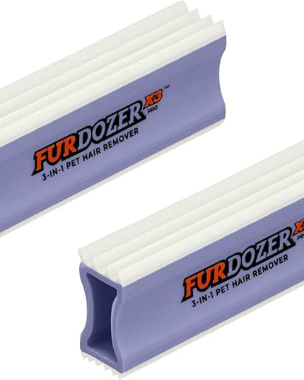 FurDozer Pet Hair Remover & Auto Detailing Tools - Cat & Dog Hair Remover for Carpets, Car Interiors, Couches, Bedding, & Pet Furniture (Purple, (2 Pack) - X3 PRO)