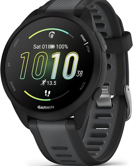Wearable4U - Garmin Forerunner 165 Running Smartwatch, Colorful AMOLED Touchscreen, Training Metrics and Recovery Insights Includes PowerPack, Adapters Bundle, Black/Slate Gray