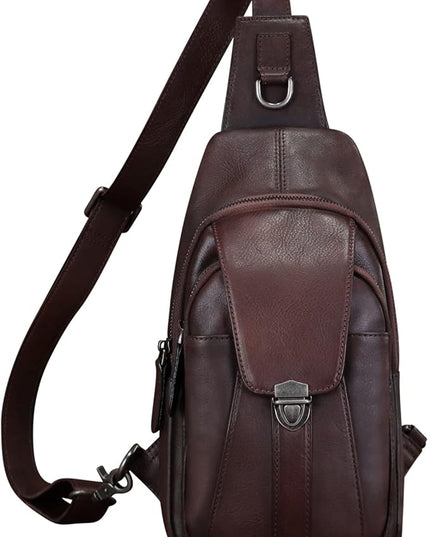 Genuine Leather Sling Bag for Women and Man Handmade Retro Hiking Crossbody Backpack Purse Chest Shoulder Daypack