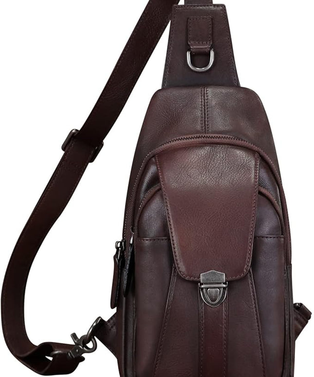 Genuine Leather Sling Bag for Women and Man Handmade Retro Hiking Crossbody Backpack Purse Chest Shoulder Daypack