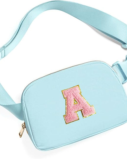 Gitus Gifts for 7 8 9 10 11 Year Old Girls Belt Bag Fanny Pack Crossbody Bags with Initial Letter Patch Birthday Gifts for Daughter Sister Friends Teen girls (Icing Blue-A)