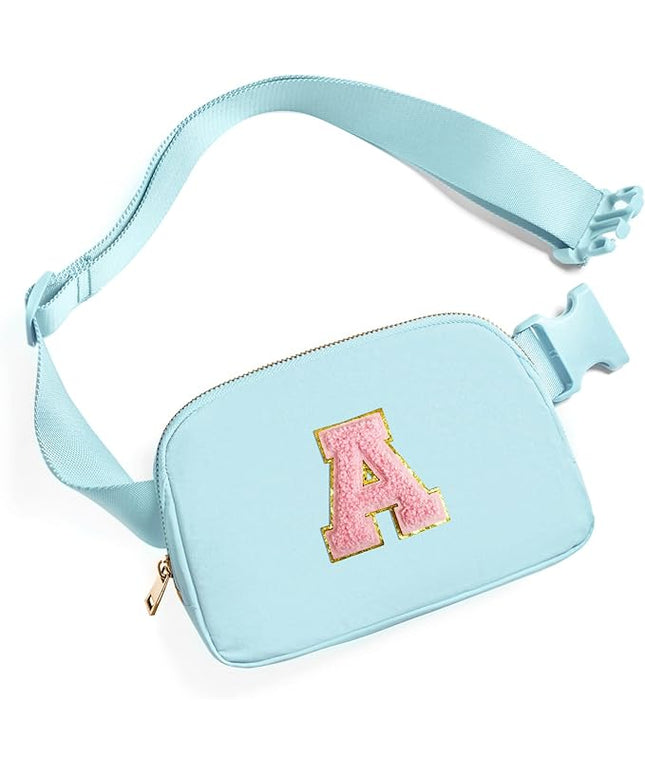 Gitus Gifts for 7 8 9 10 11 Year Old Girls Belt Bag Fanny Pack Crossbody Bags with Initial Letter Patch Birthday Gifts for Daughter Sister Friends Teen girls (Icing Blue-A)