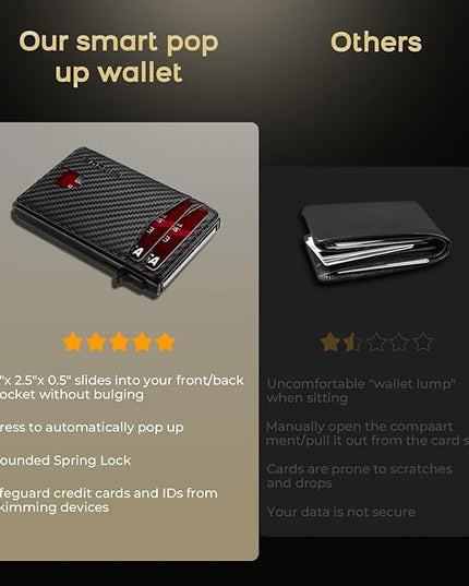 RUNBOX Slim Card Wallet for Men with ID Window – Minimalist RFID Wallet, Pop-Up Function, Ultra Thin Design, Metal Business Card Case Holds 8+ Cards, Gifts for Men, Men's Accessories