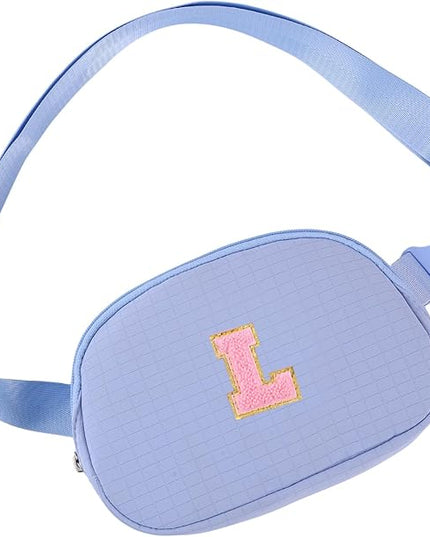 Glratn Initial Letter Fanny Pack for Girls,Patch Belt Bag,Toddler Crossbody Bags，Gifts for 3 4 5 6 7 8 9 10 11 12 Year Old Teens Kids,Christmas Graduation Gifts for Teen Girls .(Blue-L)