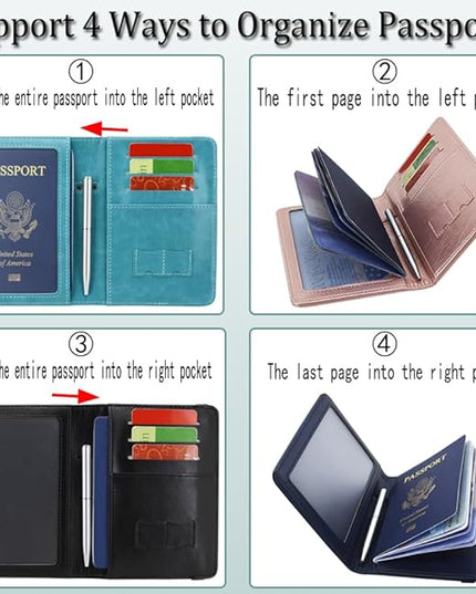ACdream Passport and Vaccine Card Holder Combo, Cover Case with CDC Vaccination Card Slot, Leather Travel Documents Organizer Protector, with RFID Blocking, for Women and Men, AA-Rose Gold, Compact