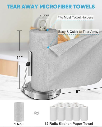 AIDEA Microfiber Cleaning Cloth Roll, Shop Towels 55 Sheets, Grey Microfiber Towels for Cars, Washable Shop Rags Reusable Paper Towel for Automotive, Workshop, House, Kitchen, Cleaning Supplies11×9"