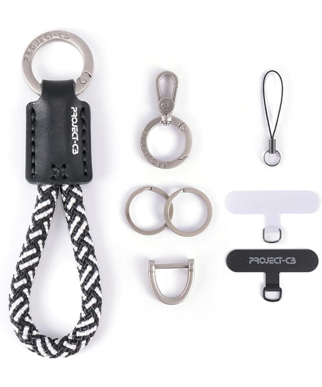 project-cb Phone Finger Ring Strap 1,Phone Tether Tab 2,Phone Lanyard,Phone Strap,Key Chain,Key Ring 2,Charms for Phone Case,Phone Accessories(WhiteBlack-S)