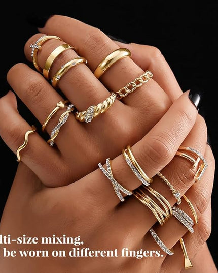 KISS WIFE Goldenen Silvery Black Kunckle Rings Set for Women, Dainty Simple Trendy Cute Stackable Finger Rings Pack, Perfect for Stacking Layering on Thumb and Knuckle, Mixed Size, Jewelry Gift