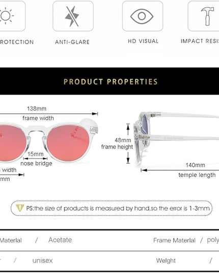 Gleyemor Vintage Polarized Sunglasses for Men Round Sunglasses UV400 Protection Retro Hand-crafted Acetate Frame