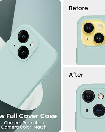 FireNova Designed for iPhone 14 Case, Silicone Upgraded [Camera Protection] Phone Case with [2 Screen Protectors], Soft Anti-Scratch Microfiber Lining Inside, 6.1 inch, Mint Green