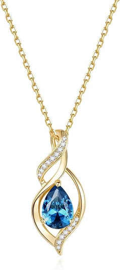 FANCIME Birthstone Necklace for Women Teardrop Necklace S925 Sterling Silver Infinity Love Birthday Gifts for Mom Women Girls, 16"+2" Inches