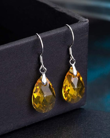 Teardrop Austrian Crystal Drop Dangle Earrings for Women 925 Sterling Silver Hook Hypoallergenic Jewelry