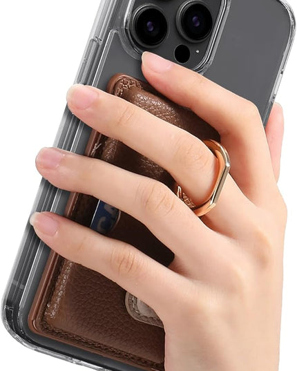 Wallet Stick on Phone Case, Credit Card Holder with Ring for Back of Phone Cases Flip Leather Wallet Sleeve Pouch Compatible with iPhone, Samsung Galaxy Android Most Smartphones Brown