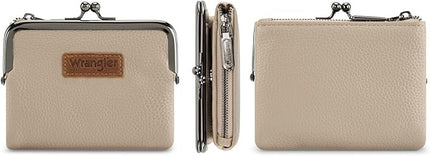 Montana West Wrangler Women's Wallet RFID Blocking Wallets Small Bifold Credit Card Holder with Kiss Clasp Tan