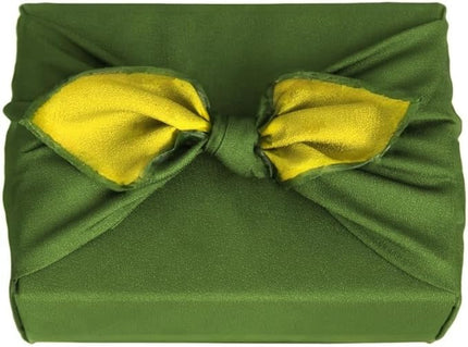 Furoshiki Japanese Wrapping Cloth Eco Gift Wrap Paper Reversible Eco-bag for Christmas birthday Gift Bento Lunch Cake Wine Bottle Box Kimono Cover (Forest Green and Light Yellow, 27.6 x 27.6 inches)