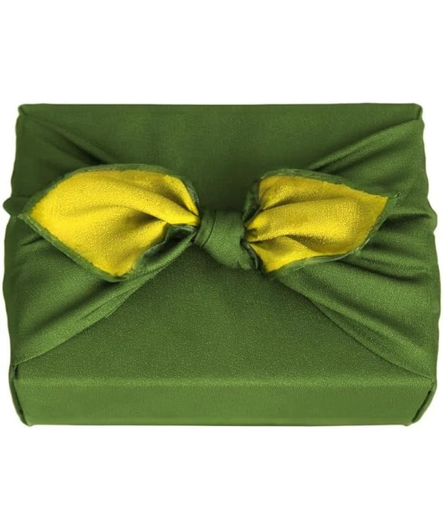 Furoshiki Japanese Wrapping Cloth Eco Gift Wrap Paper Reversible Eco-bag for Christmas birthday Gift Bento Lunch Cake Wine Bottle Box Kimono Cover (Forest Green and Light Yellow, 27.6 x 27.6 inches)