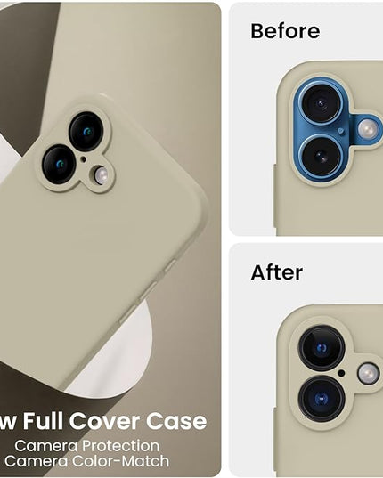 FireNova Designed for iPhone 16 Plus Case, Silicone Upgraded [Camera Protection] Case with [2 Screen Protectors], Soft Anti-Scratch Microfiber Lining Inside, 6.7 inch, Khaki