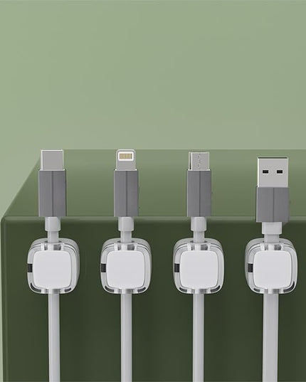 6 Pack Magnetic Cord Organizer & Cable Clips - Adjustable Under Desk Cable Management, Adhesive Wire Holder for Home, Office, Phone, Car, Wall, and Nightstand (White)