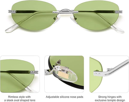 SOJOS Retro Small Oval Sunglasses Womens Trendy Rimless Sun Glasses Vintage Narrow Shades SJ1242