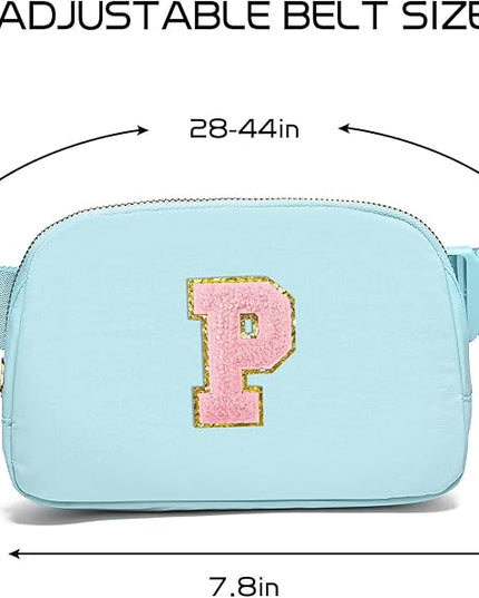 Gitus Gifts for 7 8 9 10 11 Year Old Girls Belt Bag Fanny Pack Crossbody Bags with Initial Letter Patch Birthday Gifts for Daughter Sister Friends Teen girls (Icing Blue-P)