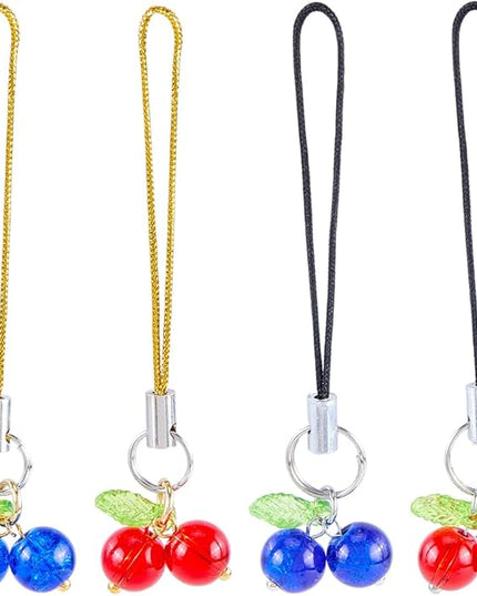 CRASPIRE 40Pcs Glass Cherry Cell Phone Charm Red Blue Fruit Ornaments Acrylic Mobile Straps Keychain Car Key Hanging Wallet Pendants Decor Accessories Gift Women Decoration