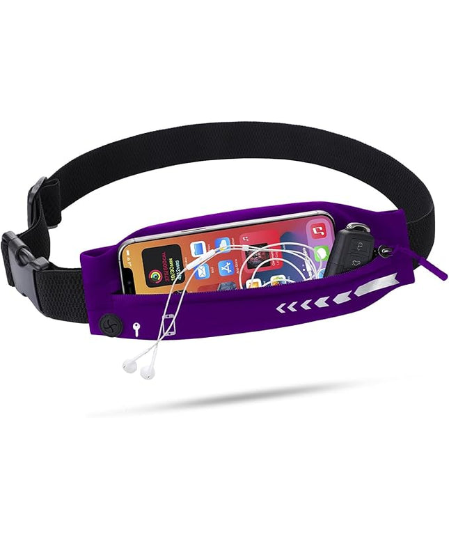 USHAKE Slim Running Belt for Women Men-Runners Phone Holder Fanny Pack, Adjustable, Bounce Free Waist Pouch bag for Workout, Money Belt, Run Gear Accessories Purple