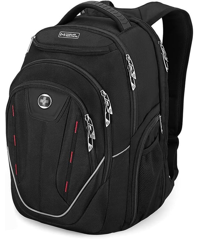 Swissdigital Design TSA Laptop Backpack Men's USB Charging Port Large Capacity Business Travel Backpack Black| With Apple Find My Network Black/Red | J16BTFB-41