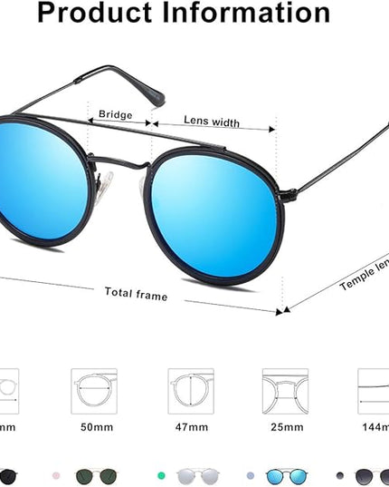 SOJOS Retro Vintage Round Polarized Sunglasses for Women Men Small Double Bridge Circle Sunnies SJ1104