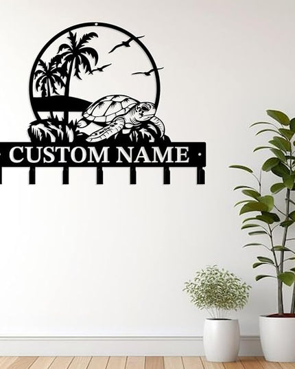 Casebrick Custom Sea Turtle Metal Wall Hooks,Key Holder-Personalized Iron Wall Decor for Keys, Coats & Home Organization (Black, Handmade,Decorative for Entryway, Beach,Bedroom,Office) (Style E)