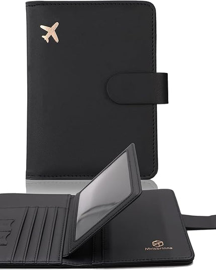 Melsbrinna Rfid Passport Holder for Travel women/Men, Cute Passport Wallet Rfid Blocking Card Slots, Rfid Passport Cover/CaseTravel Wallet, Passport Book Holder (1, Black)