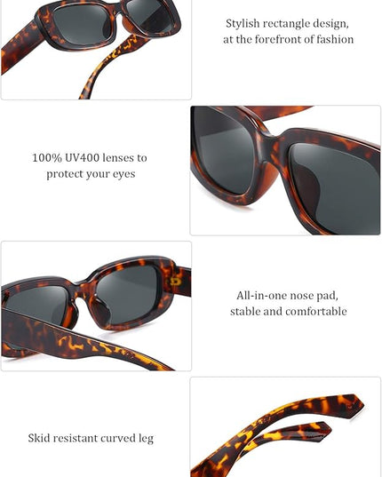 Dollger Rectangle Sunglasses for Women Men Trendy Retro Fashion Sunglasses UV 400 Protection Square Fram