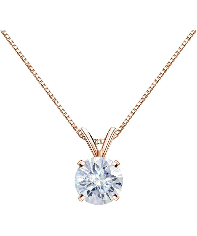 1/2 to 3 1/2 Carat Round Moissanite Solitaire Pendant Necklace in 14k Gold (H-I, cttw) 4-Prong 16 to 18 Inch Adjustable Chain Spring Ring by Diamond Wish