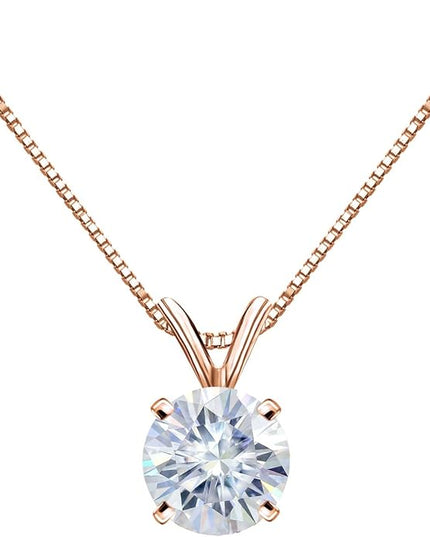 1/2 to 3 1/2 Carat Round Moissanite Solitaire Pendant Necklace in 14k Gold (H-I, cttw) 4-Prong 16 to 18 Inch Adjustable Chain Spring Ring by Diamond Wish