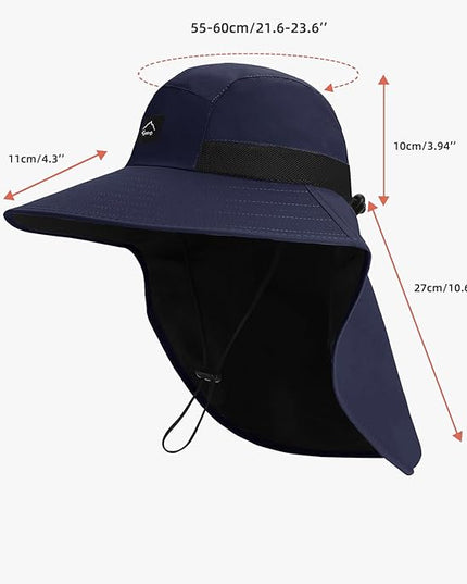 Rosoz Outdoor Sun Hat for Men Women, UPF50+ Protection Safari Cap Wide Brim Mesh Fishing Hat with Neck Flap Beach Garden