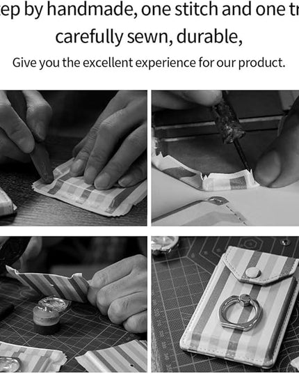 Cell Phone Card Holder RFID Ring Stand Stick on Wallet Card Holder for Back of Phone for iPhone Android and All Smartphones Green Striped