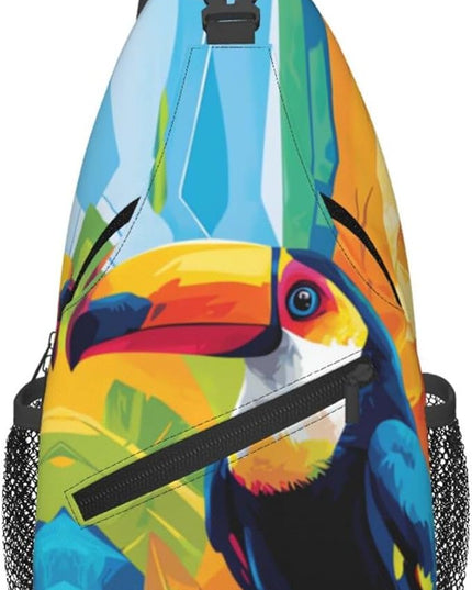 Animal Face Sling Bag Crossbody Bags Chest Bag Backpack for Travel Running and Hiking for Men Women Colorful Parrot 1