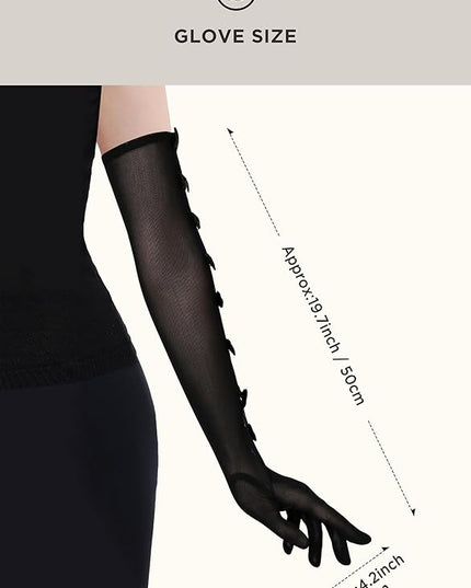 BABEYOND Lace Gloves for Women - Princess Gloves Long Stretchy Bow Mesh Tulle Sheer for Costume Opera Party