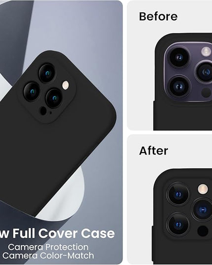 FireNova Designed for iPhone 14 Pro Max Case, Silicone Upgraded [Camera Protection] Case with [2 Screen Protectors], Soft Anti-Scratch Microfiber Lining Inside, 6.7 inch, Black