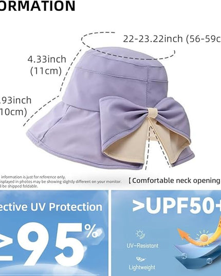 Womens Wide Brim Sun Hats UPF50+ UV Packable Beach Hat Summer Bow Decoration Bucket Cap for Travel