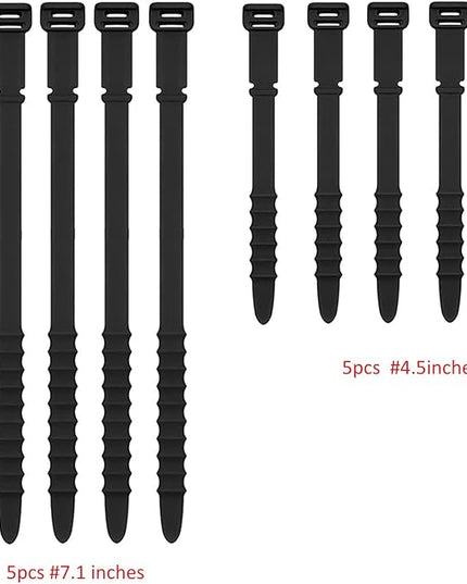 Silicone Zip Ties, Reusable Zip Ties, Rubber Cable Ties Straps for Wire Management, Elastic Silicone Ties Cable Organizer for Home Office, Black Cord Ties in Two Sizes 4.5" and 7.1" (5+5 Pcs Black)