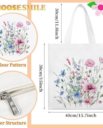 Canvas Tote Bag with Zipper Handles for Women Bridesmaid Birthday Wedding Mother Ladies Shopping Gift Bags