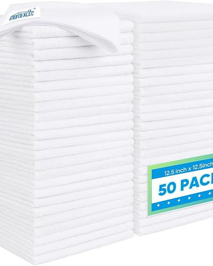 HOMEXCEL White Microfiber Cleaning Cloth 50 Pack, 12.5 x 12.5 inch Microfiber Towels for Cars, Ultra Absorbent Car Washing Cloth, Lint Free Streak Free Cleaning Rags for Car, Kitchen, and Window
