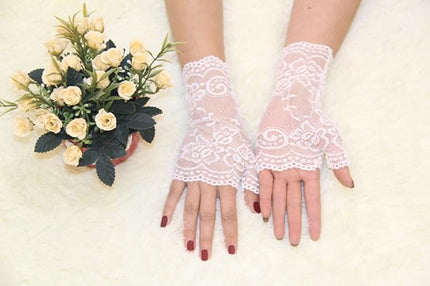 Women's Short Lace Gloves Fingerless for Driving Wedding Wrist Length Bridal Prom Gloves