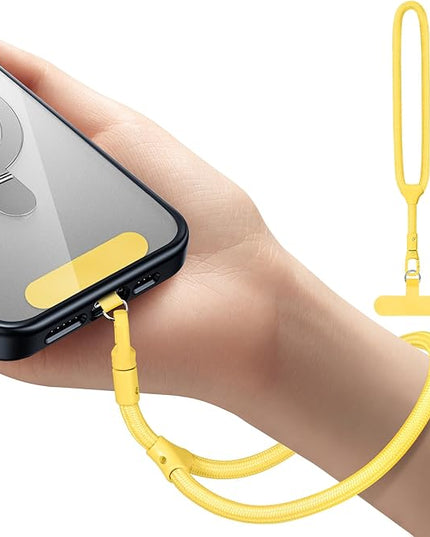 Dadanism Phone Wrist Strap, Universal Adjustable Hand Wrist Strap Lanyard for iPhone 17 and Most Smartphones, Multifunctional Patch Lanyard with Phone Tether Tab for Women and Men, Yellow